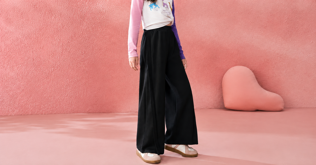Girls_ pants, spring knit plain weave children_s long pants, straight-leg pants