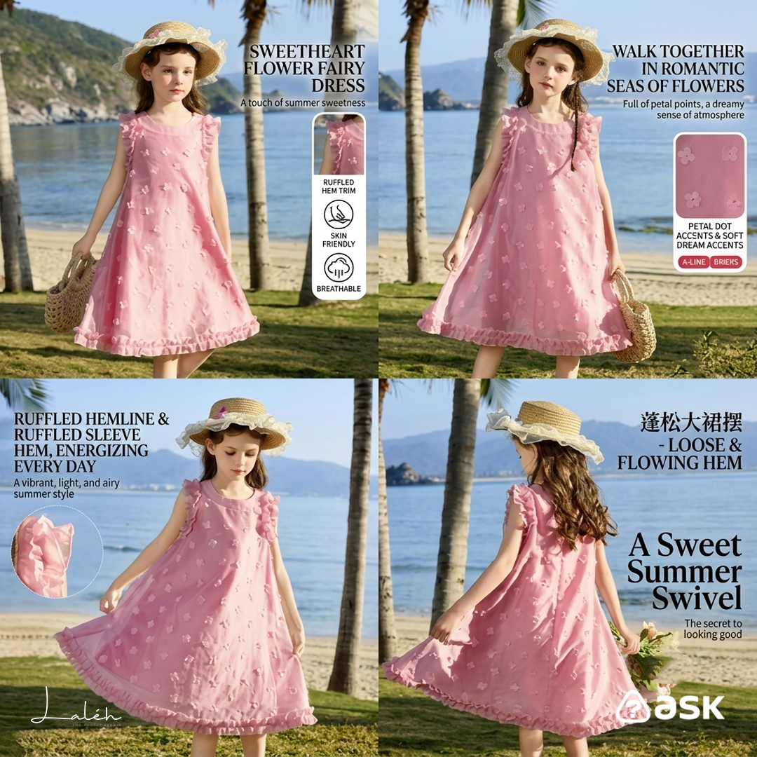 Children_s skirt, summer coolness, Lyocell Tencel girls_ tank dress, ruffled edge
