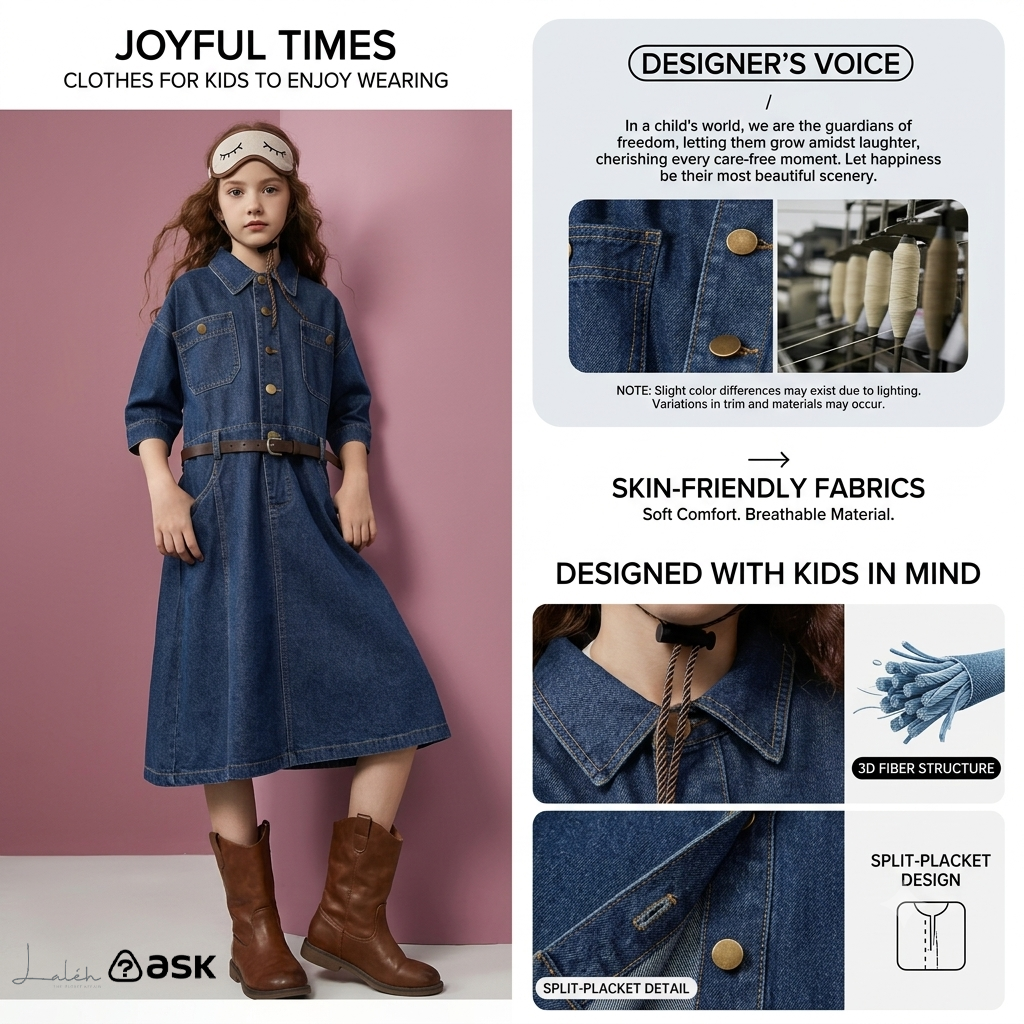 [Summer Vacation Outing] [Benefits] Girls_ Skirt Spring Vintage Style Denim Dress