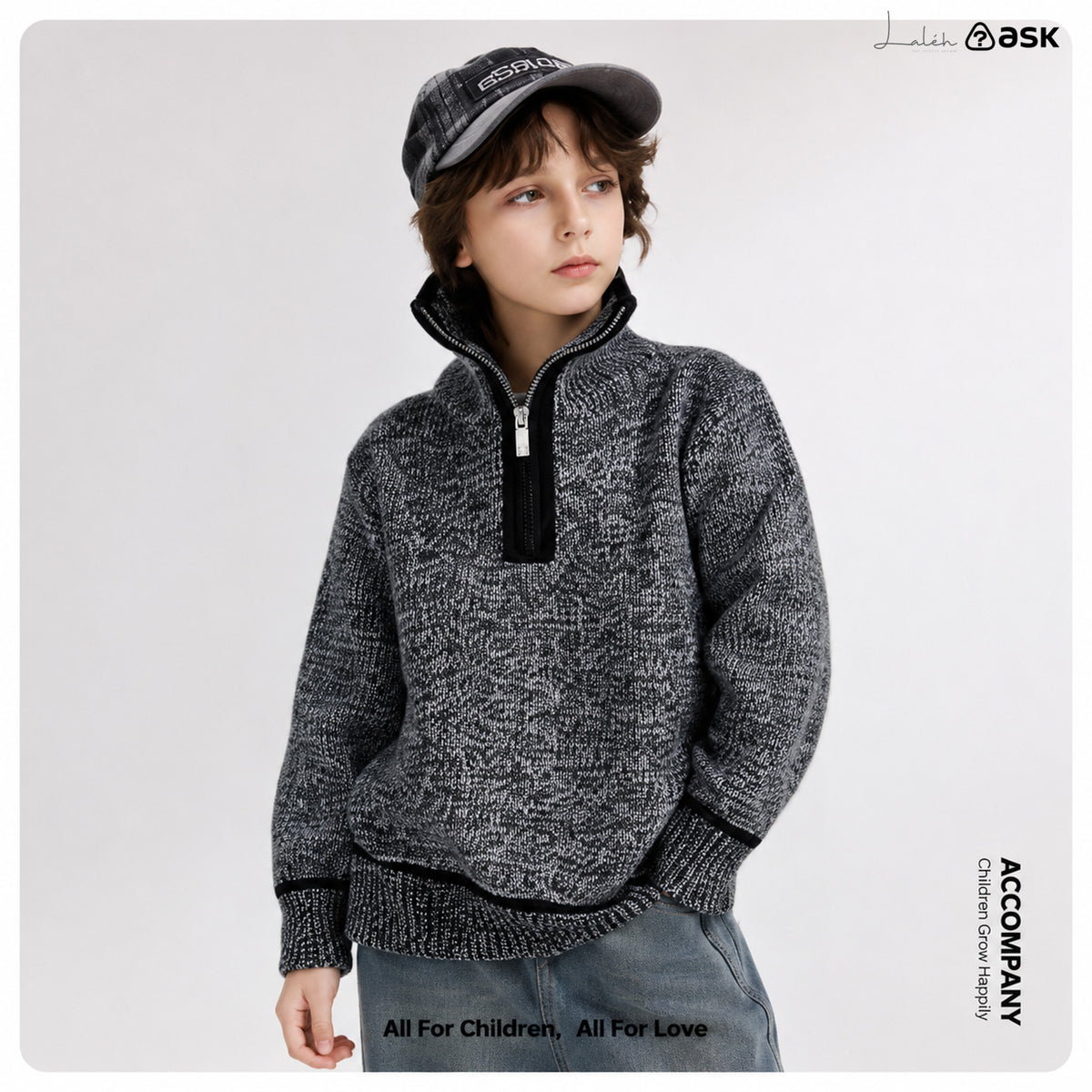Children_s sweaters, spring half-open stand-collar windproof sweater for older