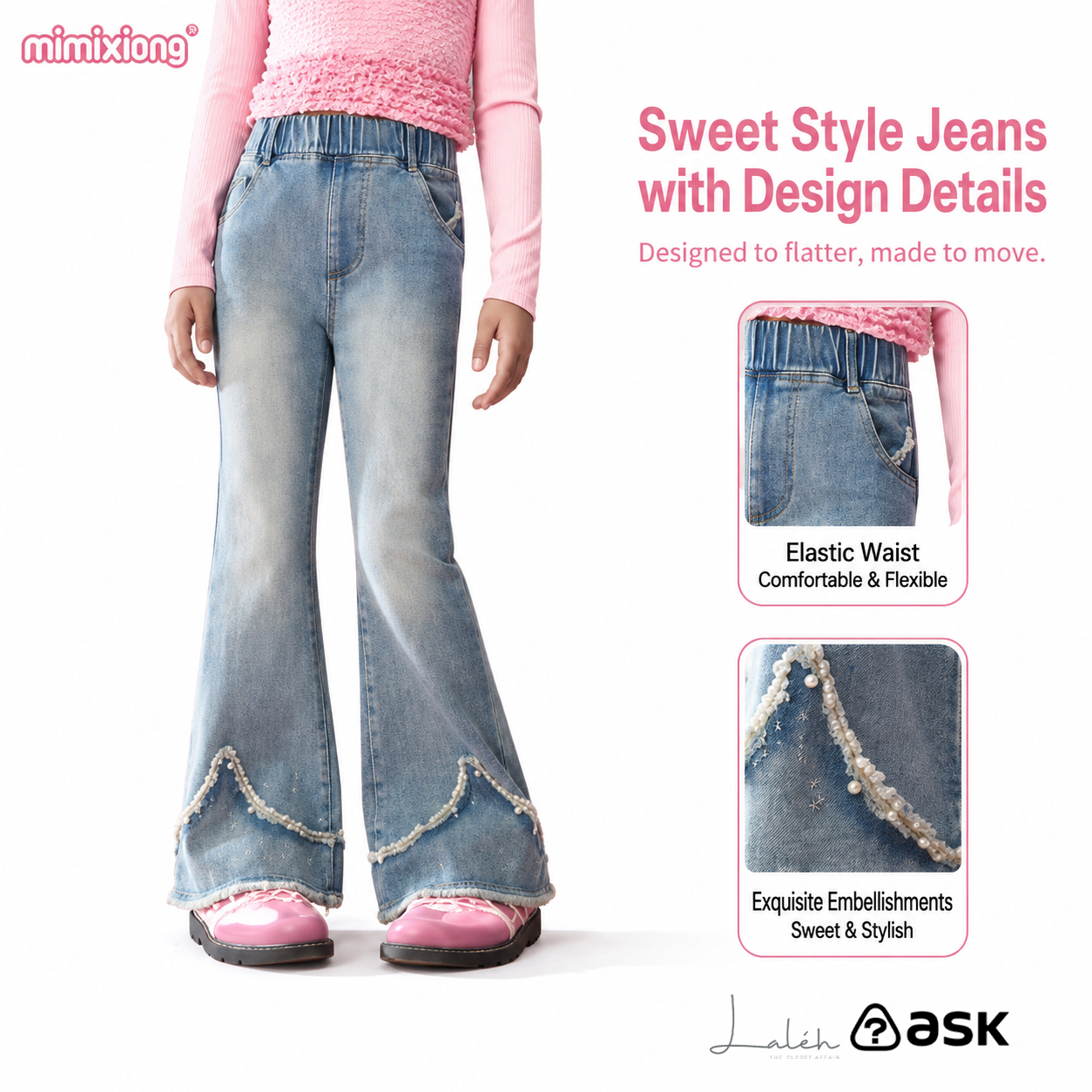 Children_s pants, girls_ spring vintage jeans, long pants, slightly flared gradient long
