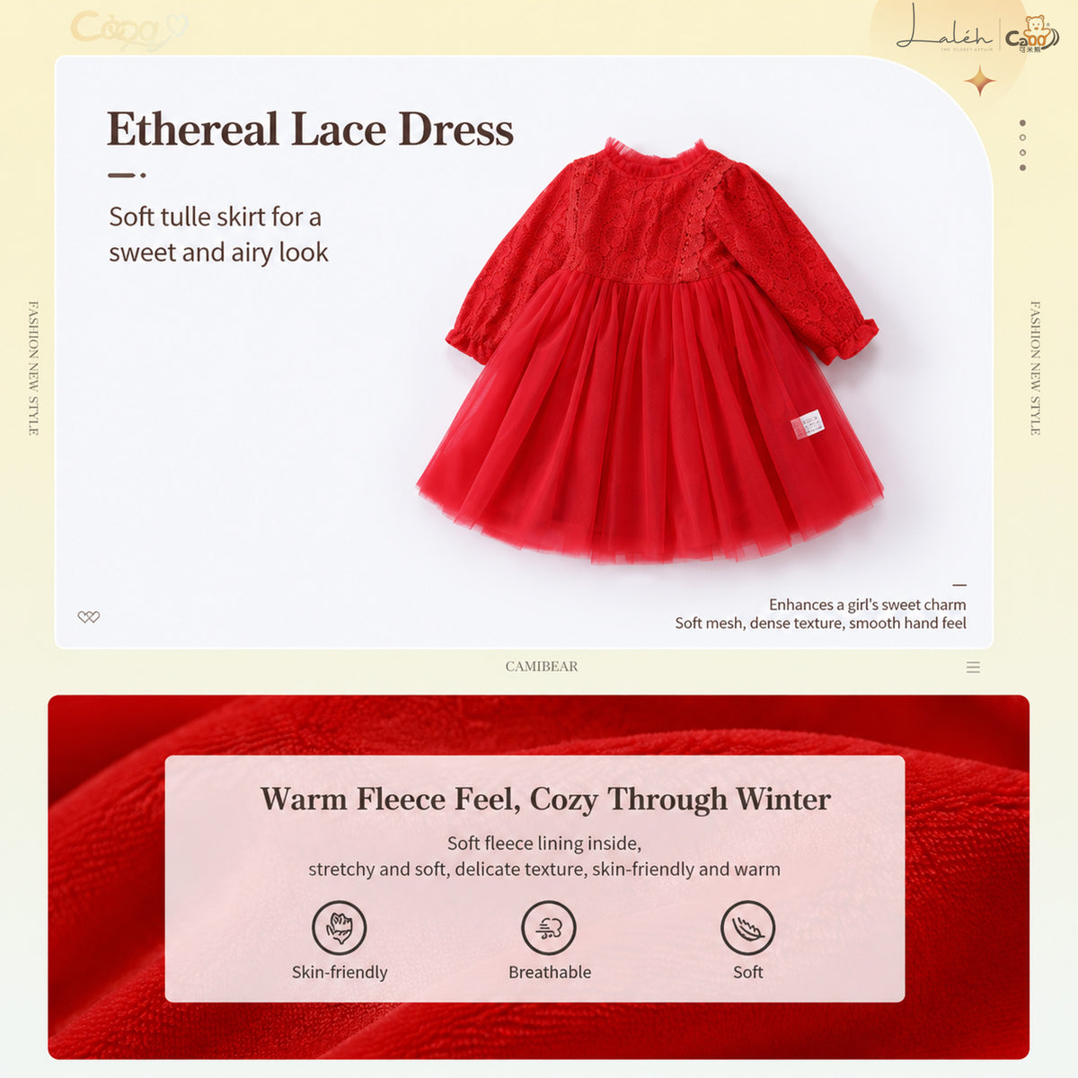 [Mesh Princess Dress] Girls_ autumn and winter fleece-lined vintage national style dress
