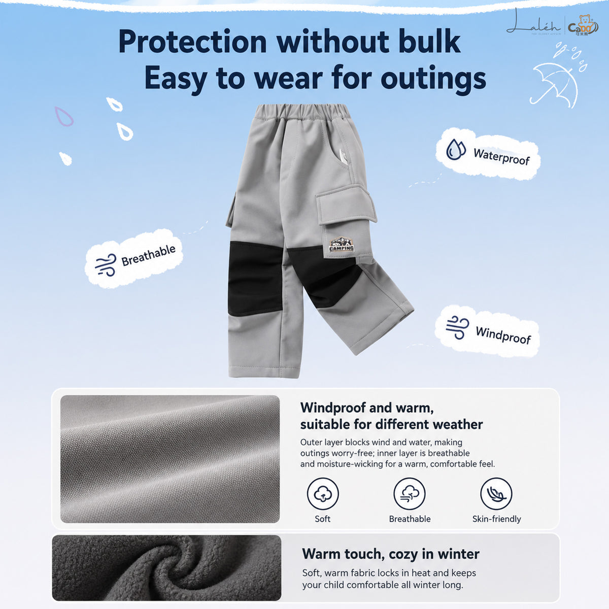[Outdoor Windproof Waterproof Fleece-Lined Softshell Pants] Children_s Autumn and Winter