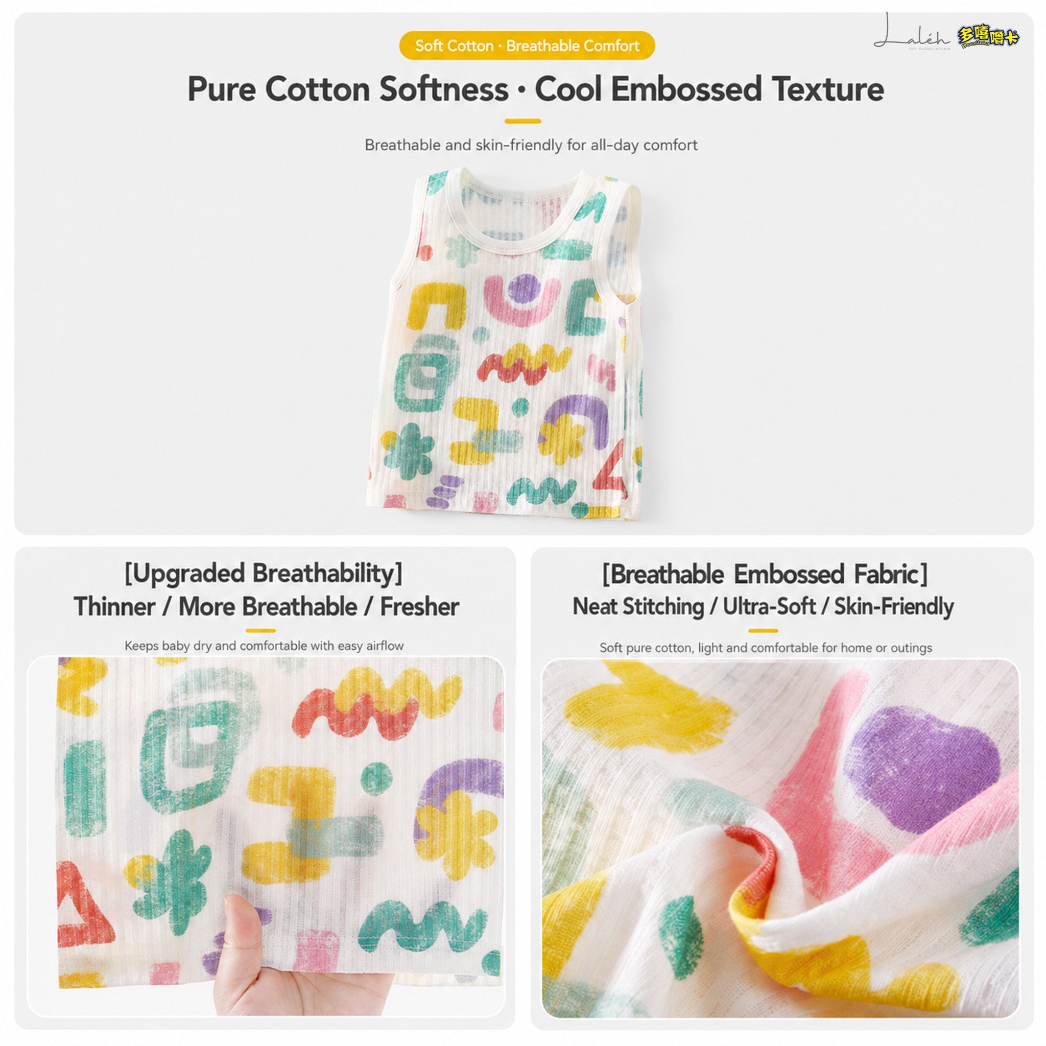 [Lightweight and Breathable] Children_s Pure Cotton Vest T-Shirt, Summer Thin Sleeveless
