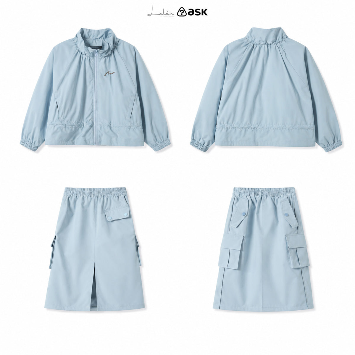 Children_s Set] Spring Girls_ Zipper Cardigan Top Straight-Leg Skirt Half