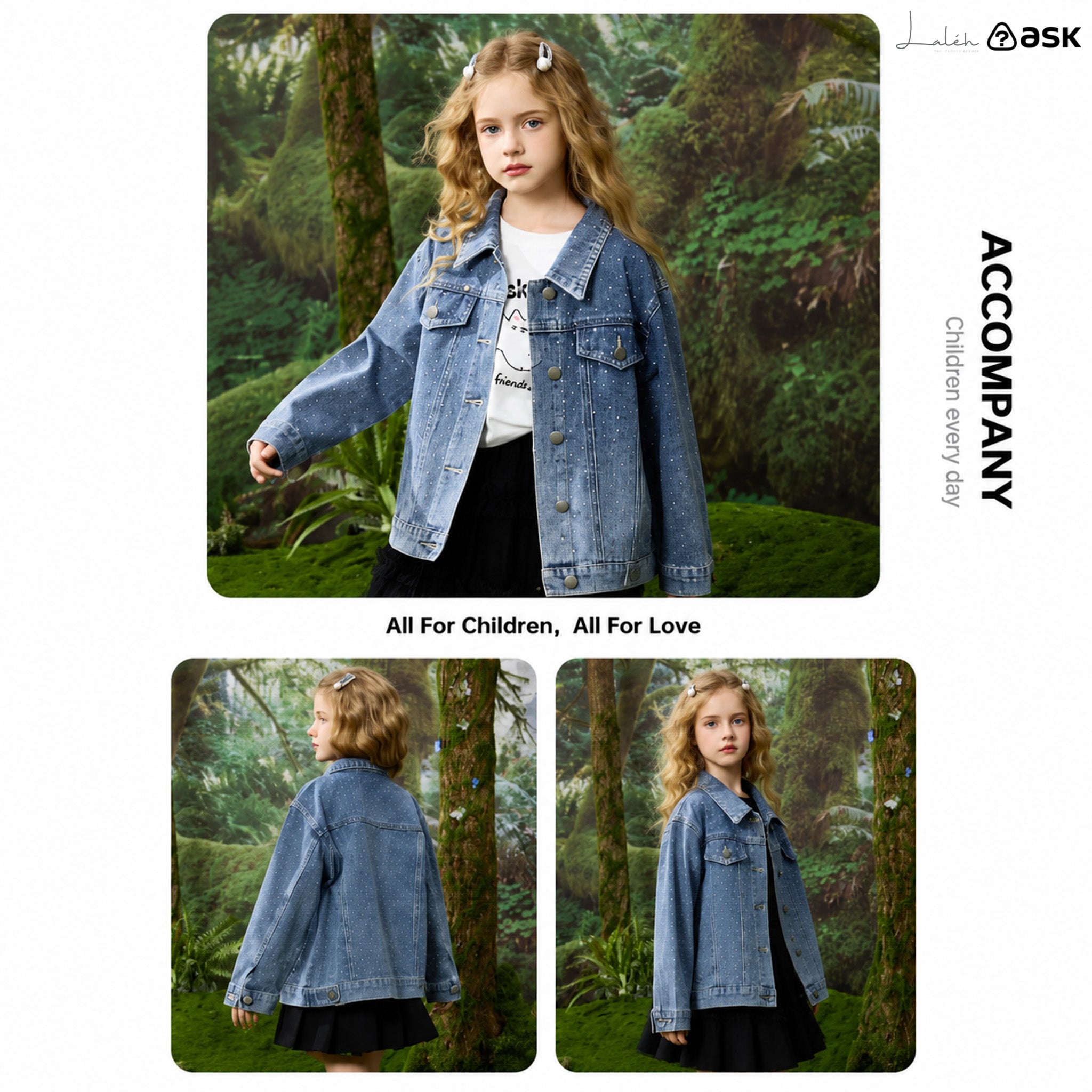 Heavy Industry_s rhinestone children_s denim jacket, spring girls_ collared