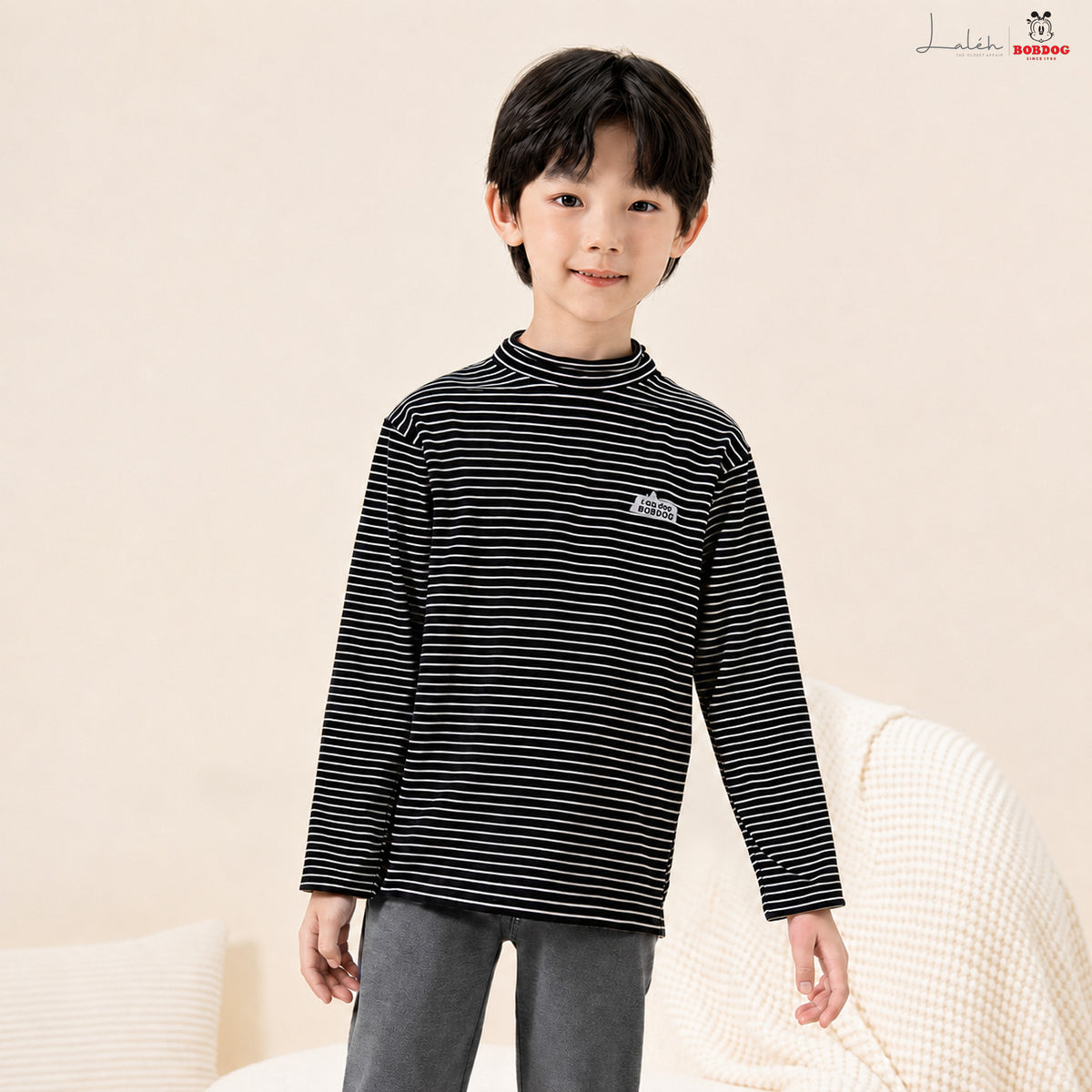 [Children_s T-Shirt] boys & girls_ T-shirt, color-blocked striped crew neck winter
