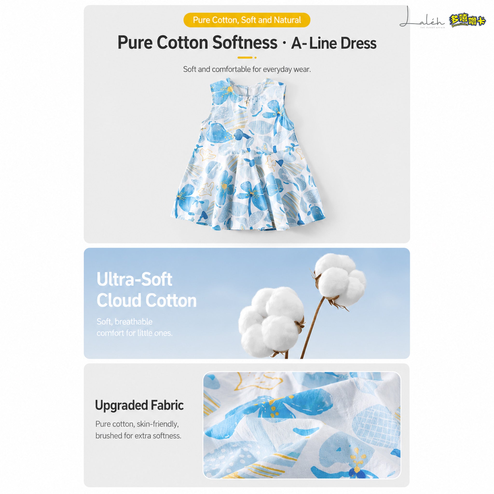 [Breathable and Comfortable] Girls_ summer pure cotton dress, baby stylish versatile tank