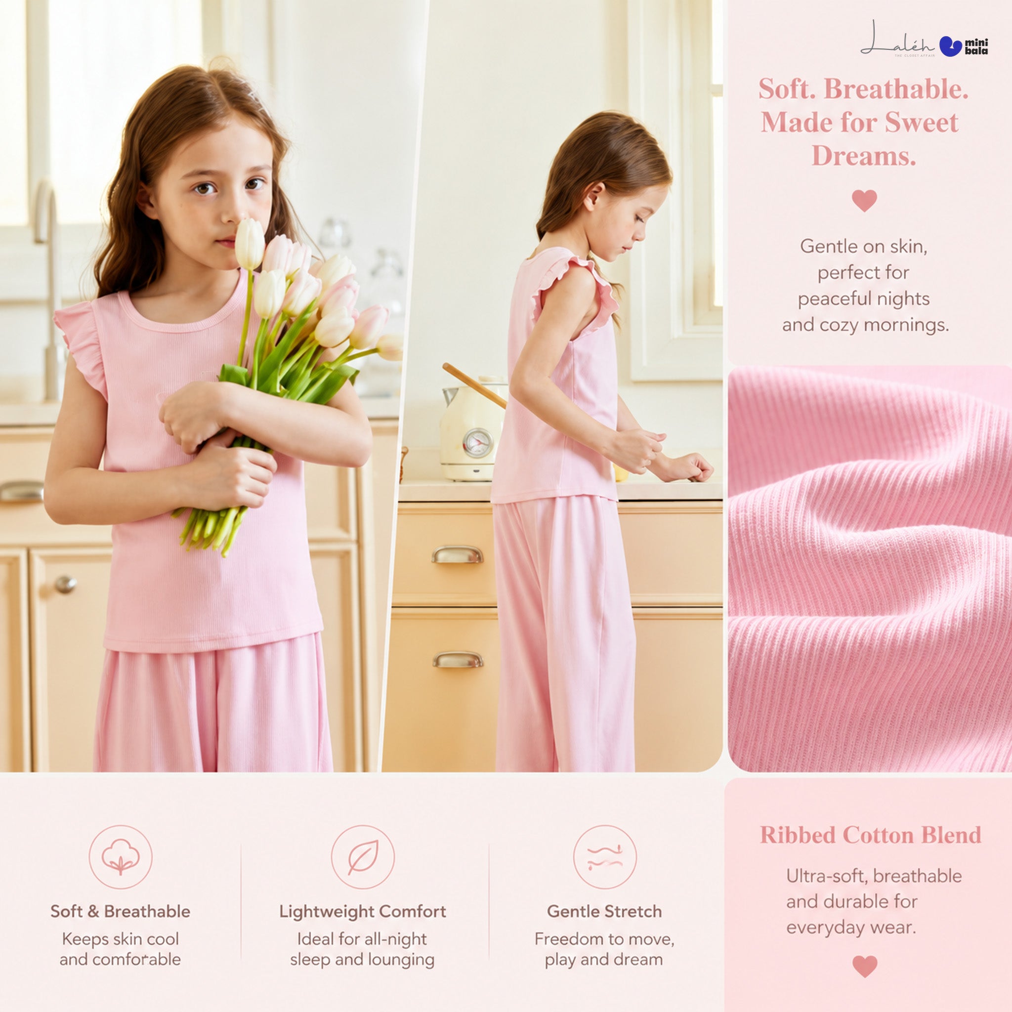Mini Balabala Girls_ Modal Soft, Elastic, Skin-Friendly, Breathable, Sweet Ruffled Tank
