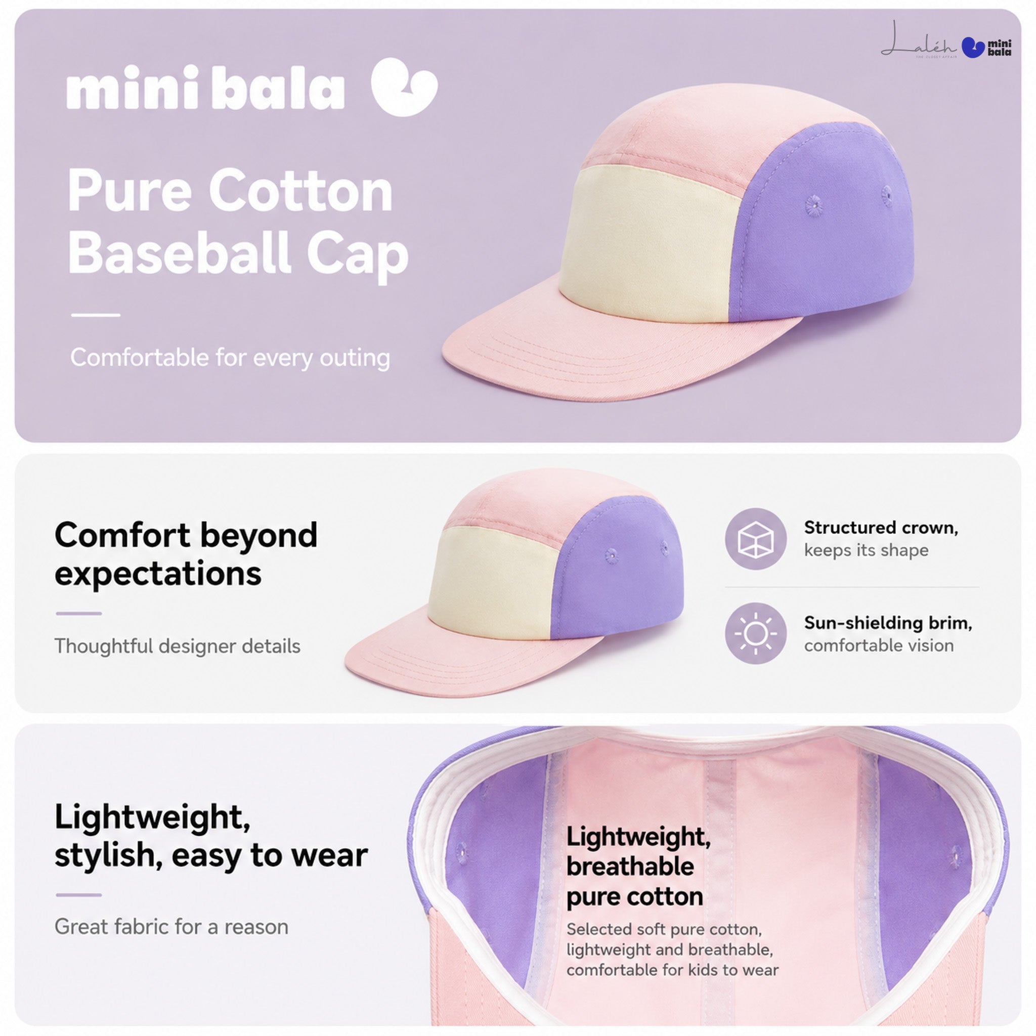 [Pure cotton color-block children_s baseball cap] Mini Balabara boys_