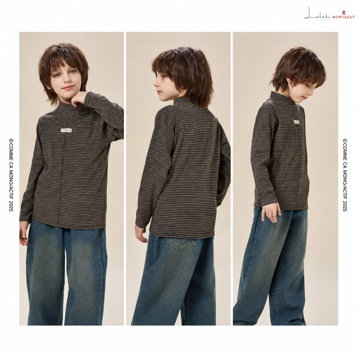 Boys' and girls' half-turtleneck base shirt, children's striped 2026 spring new skin-friendly