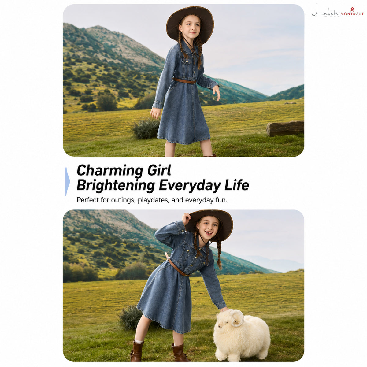 Girls Denim Dress – Belted Vintage Style, Waist-Cinching