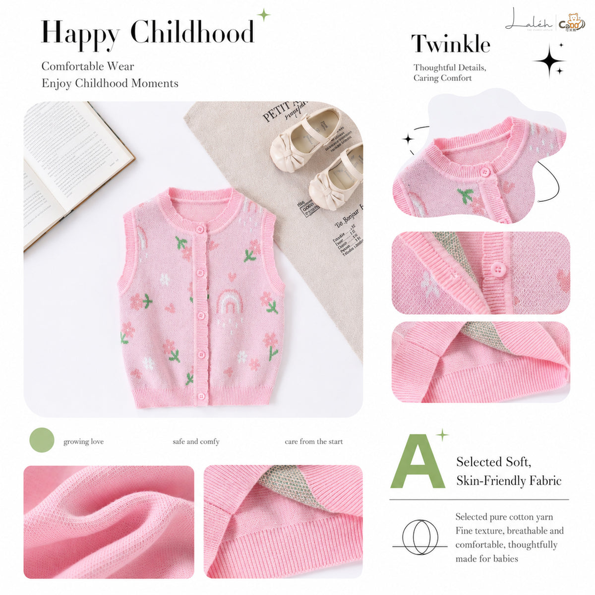 [Sweet and Versatile Knit Cardigan Vest] Children's Baby Girls' Autumn Skin-Friendly