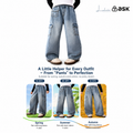 Children_s pants, spring girls_ retro washed jeans, straight-leg workwear pocket