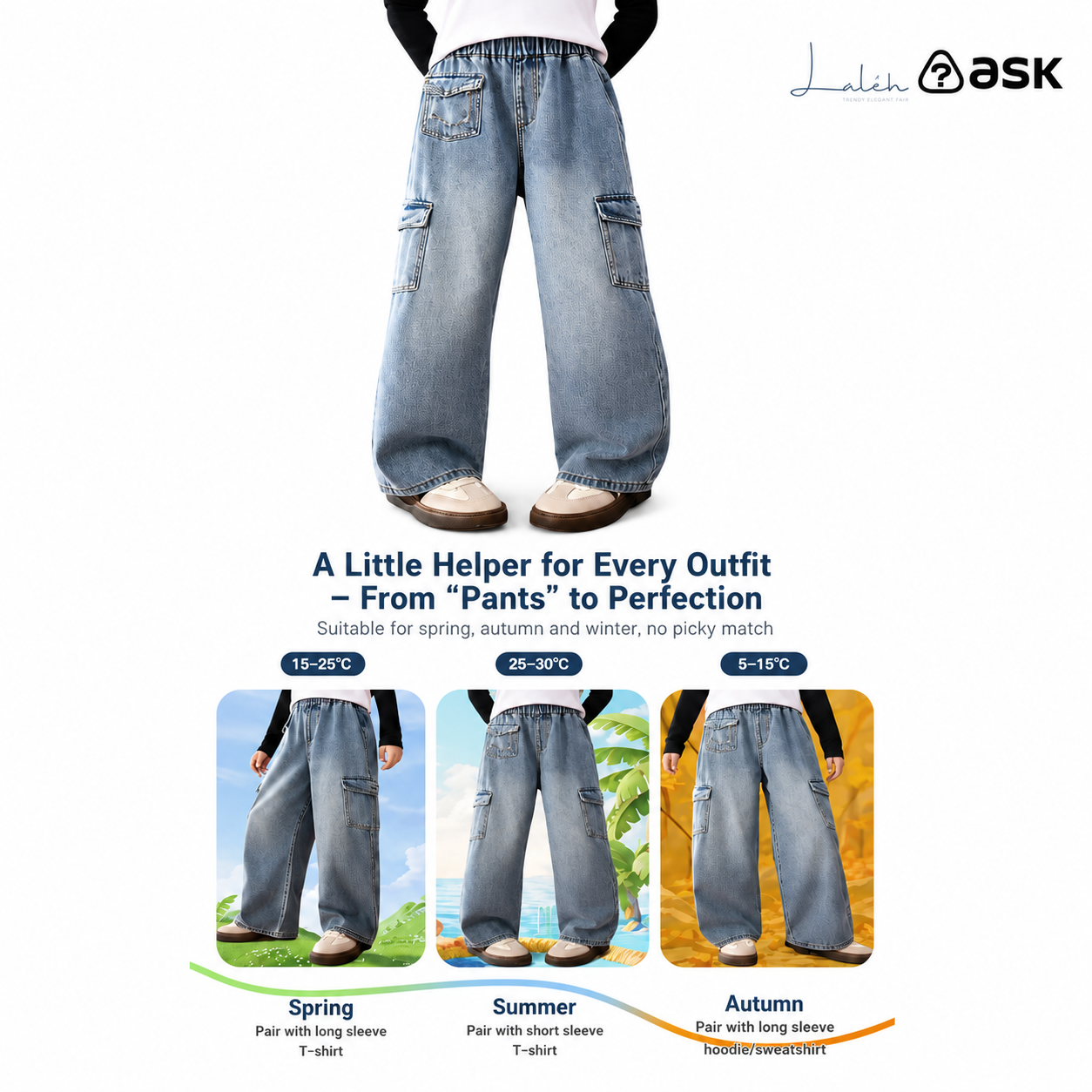 Children_s pants, spring girls_ retro washed jeans, straight-leg workwear pocket