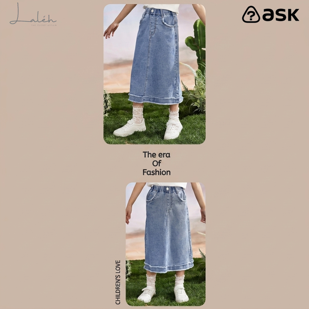 [Children_s Day Outing] [Special Offer] Girls_ midi skirt, summer vintage washed denim
