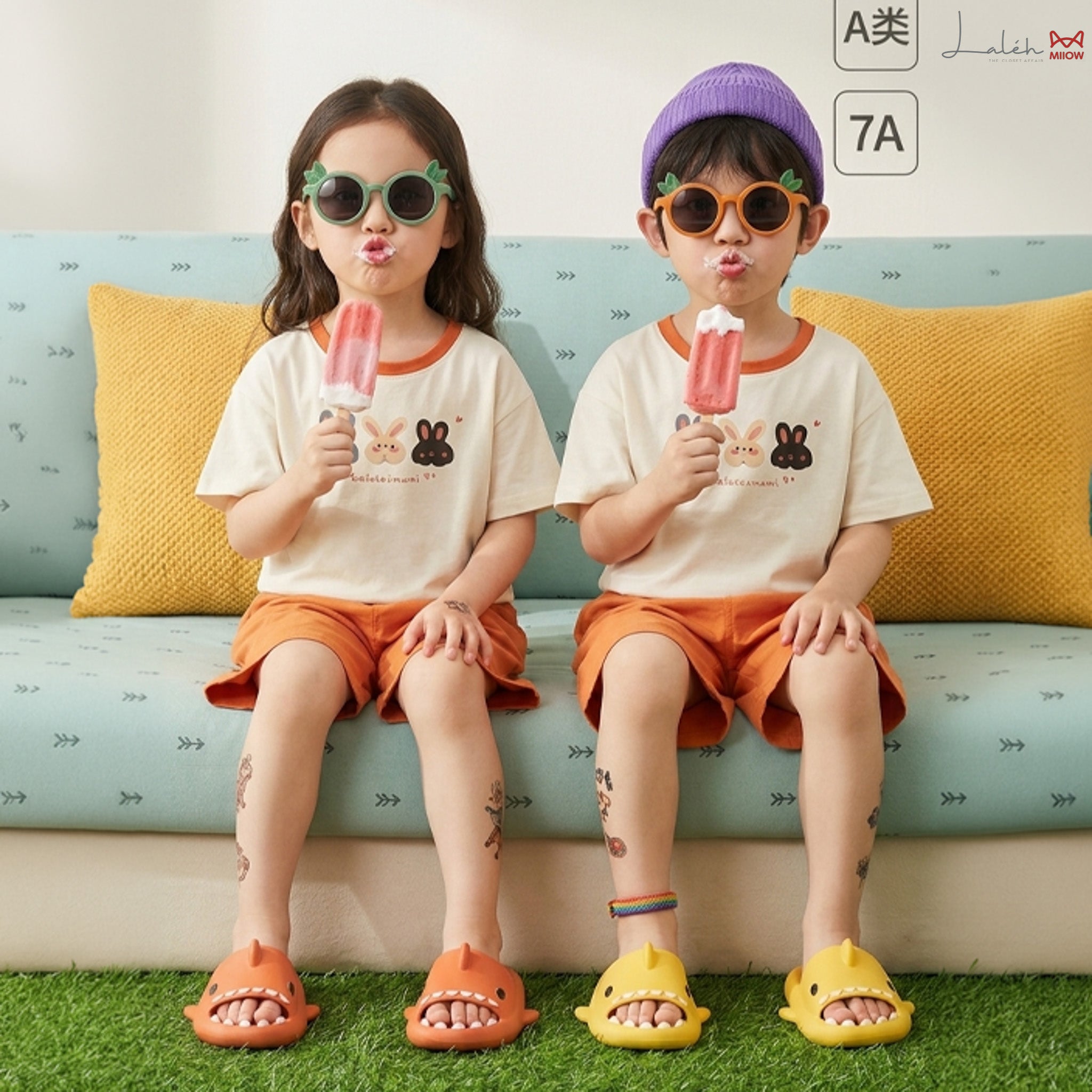 [7A Antibacterial Class A Cotton] Cute Cartoon Pajamas for Medium and Big Girls Loungewear