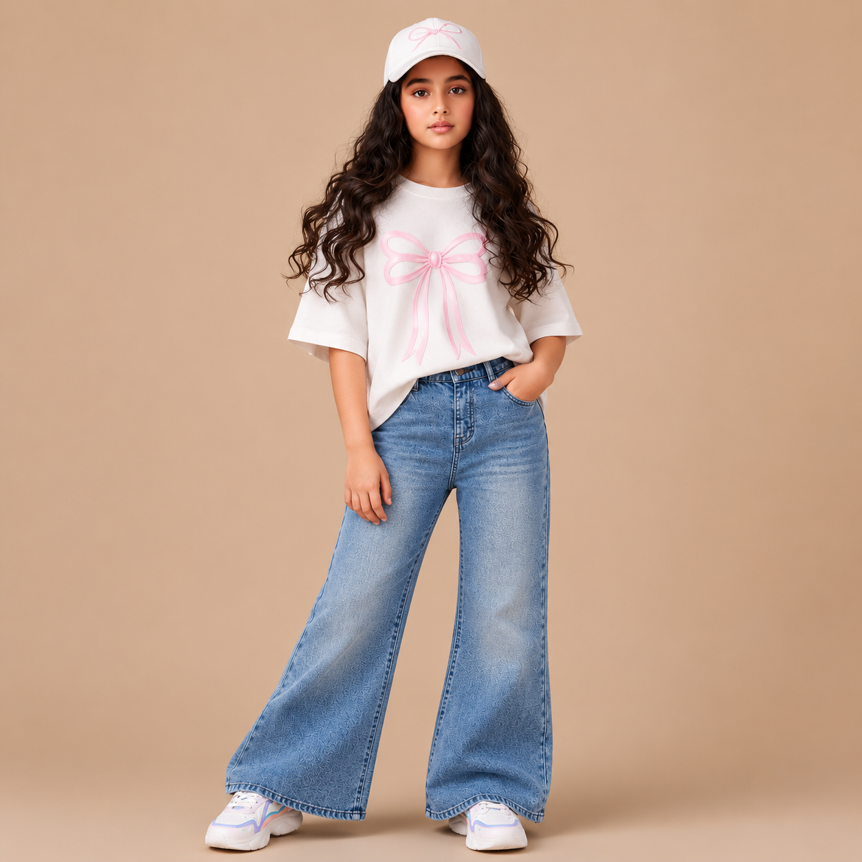 Girls_ jeans, summer flared pants, versatile children_s sports running