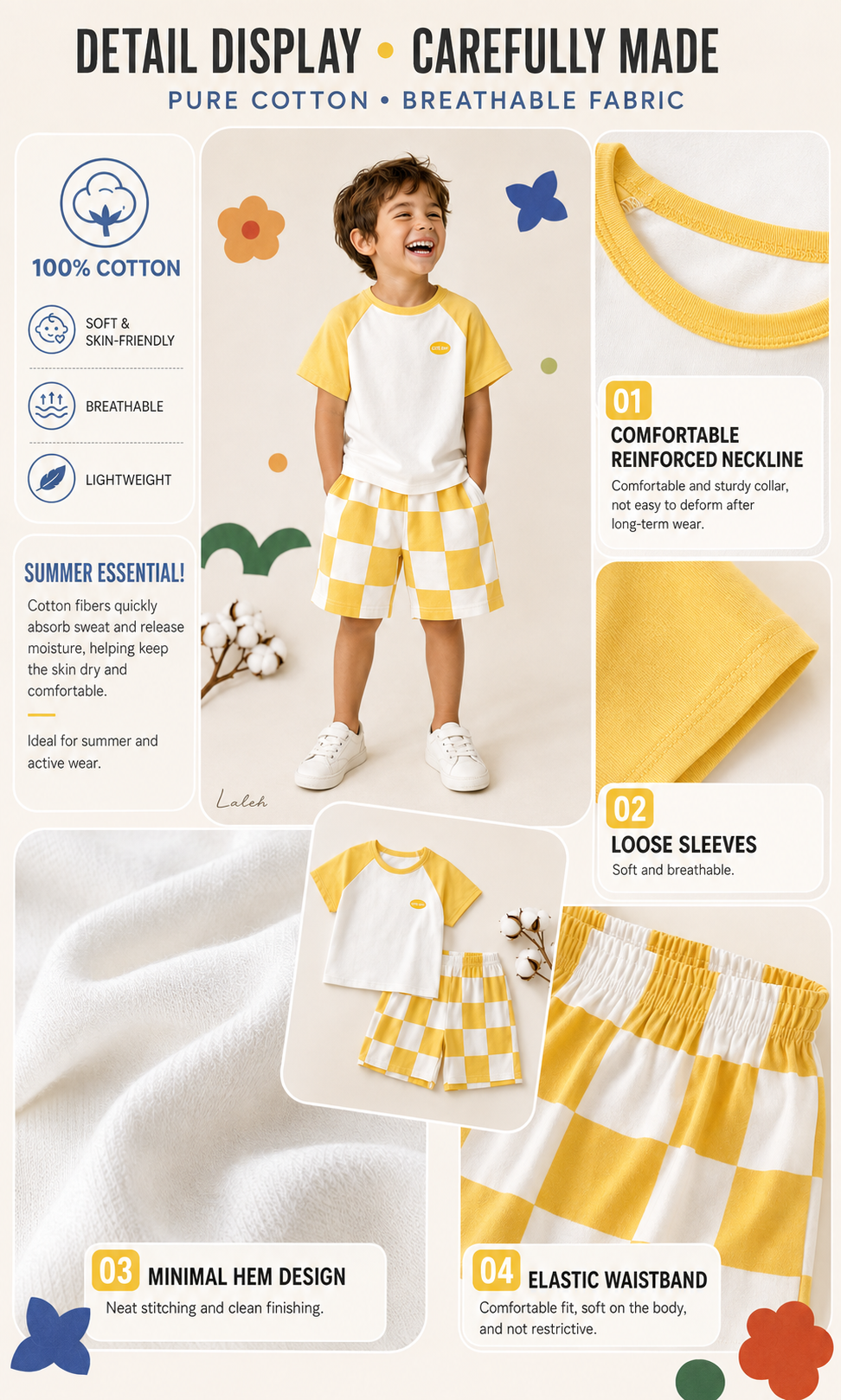 [100_ Cotton] Children_s short-sleeved shirts and shorts, homewear, boys and girls_ summer