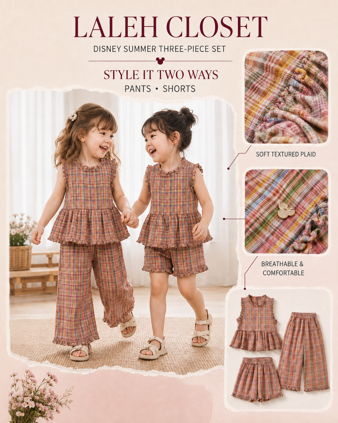 Summer Three-Piece Set] Children_s short-sleeve T-shirt, shorts, cropped pants, girls