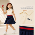 Children_s dress, summer style, girl_s elegant polo collar, collegiate style, sleeveless pleated