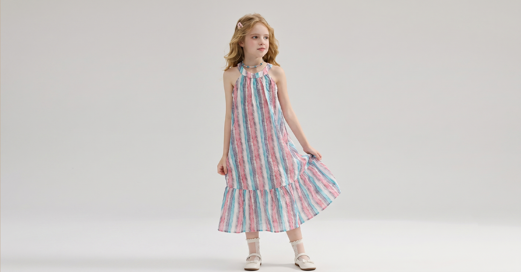 Children_s skirt, sleeveless halter camisole dress for summer travel vacation,