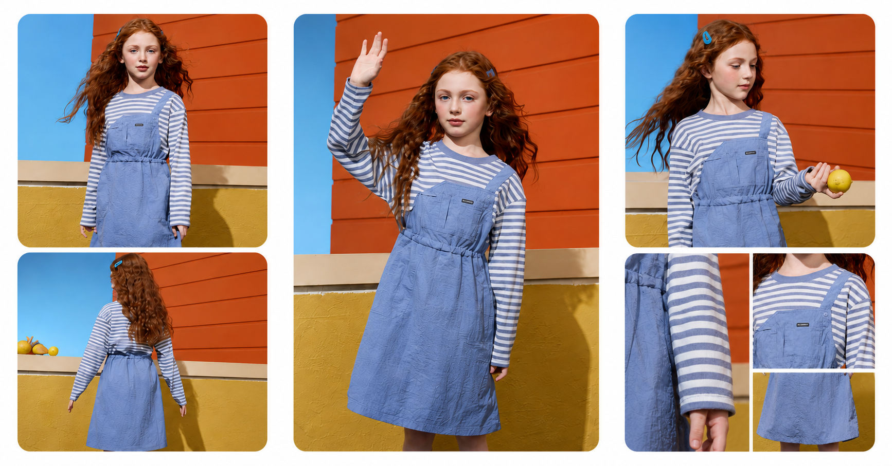 Children_s spring striped color-block long-sleeve dress, girls