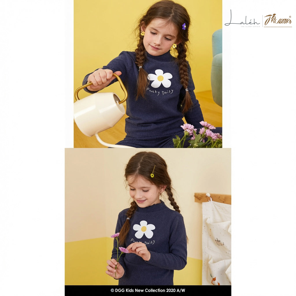 Girls Half-Turtleneck Thermal Top – Floral Print